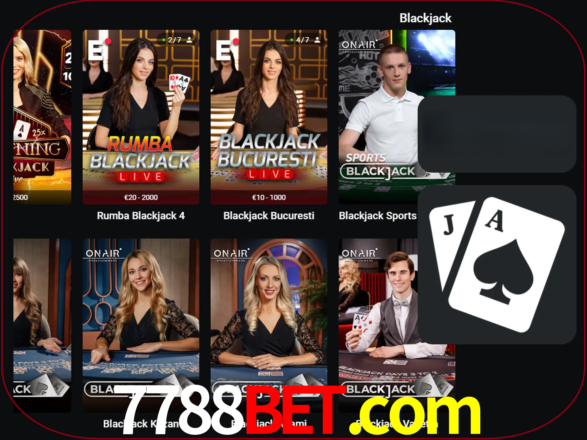 Escolha uma mesa completa de jogadores de blackjack.